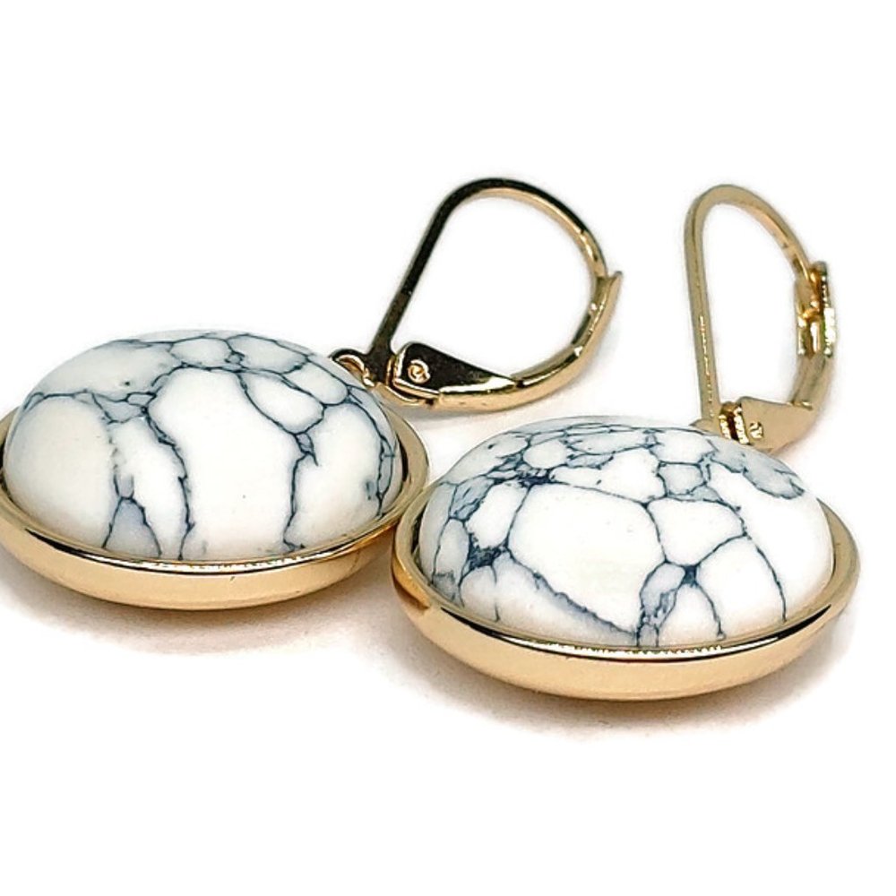 Kenneth Cole New York White and Gold Howlite Drop Earrings